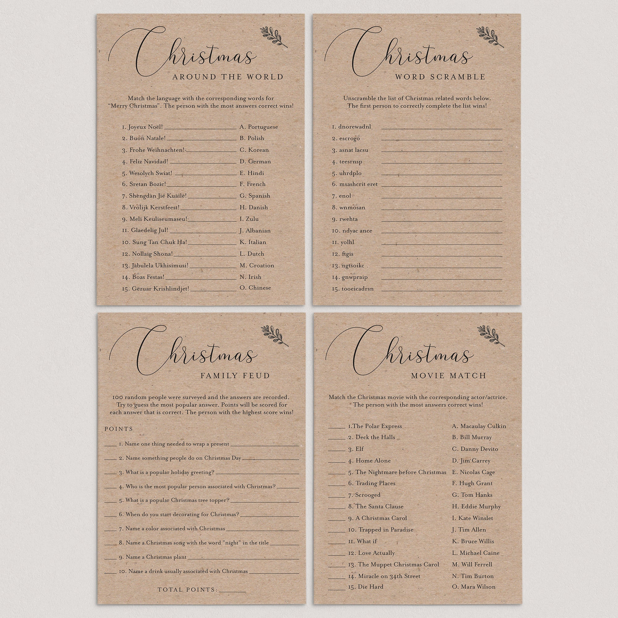 4 Kraft Christmas Games for Family Printable by LittleSizzle