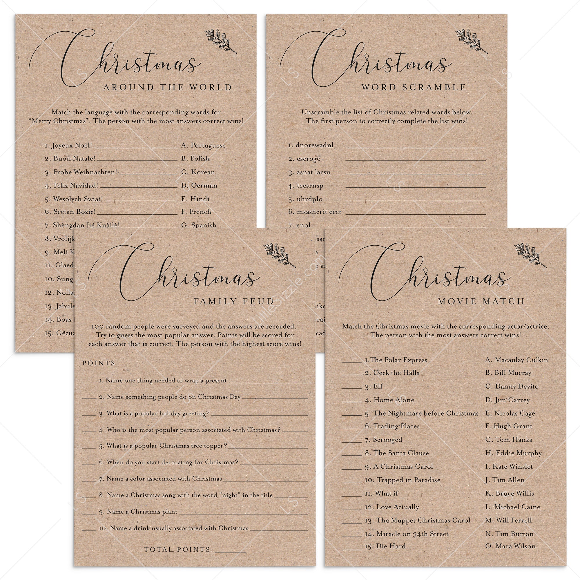4 Kraft Christmas Games for Family Printable by LittleSizzle