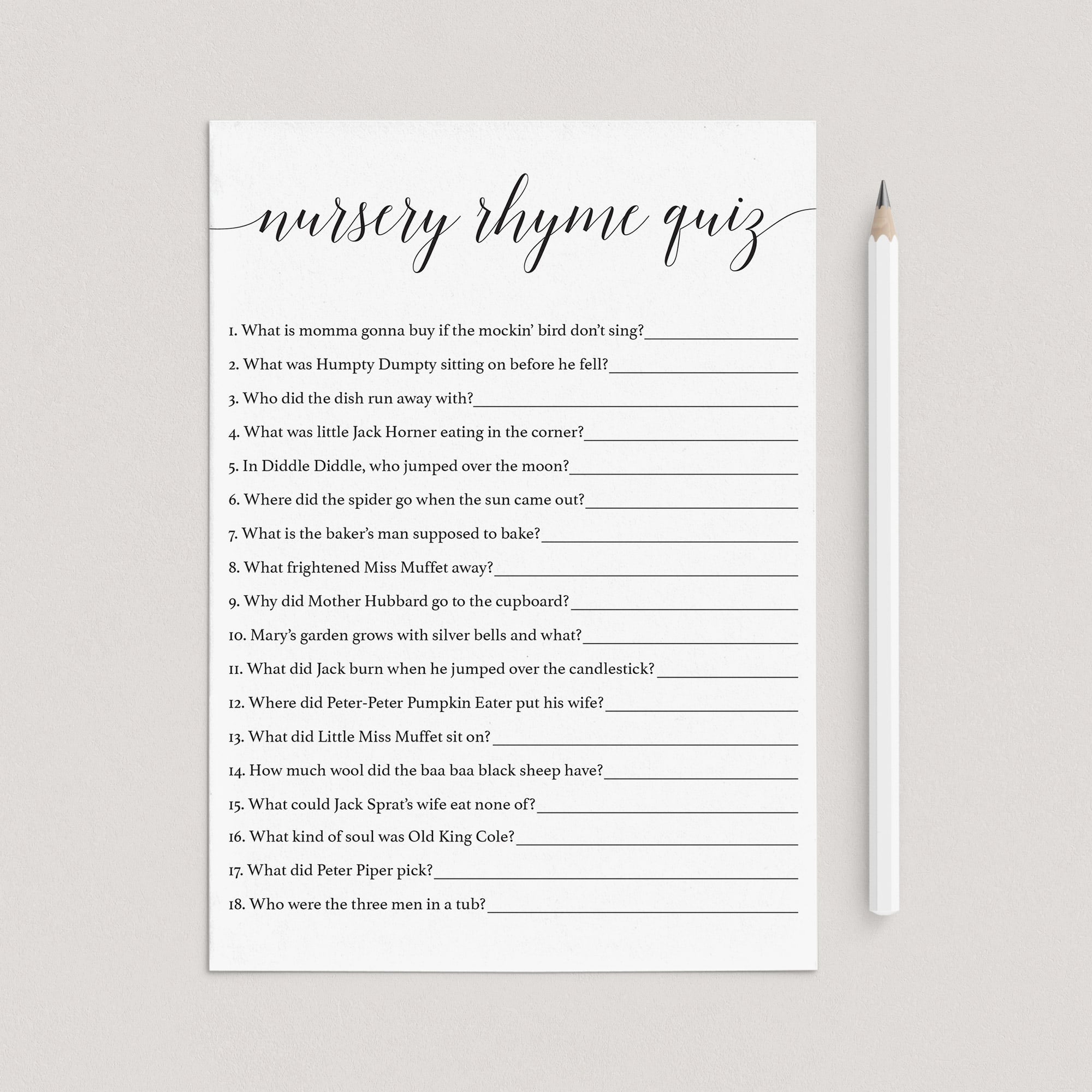 Nursery rhyme baby shower game calligraphy font by LittleSizzle