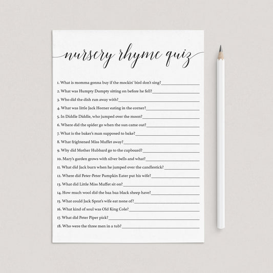 Nursery rhyme baby shower game calligraphy font by LittleSizzle