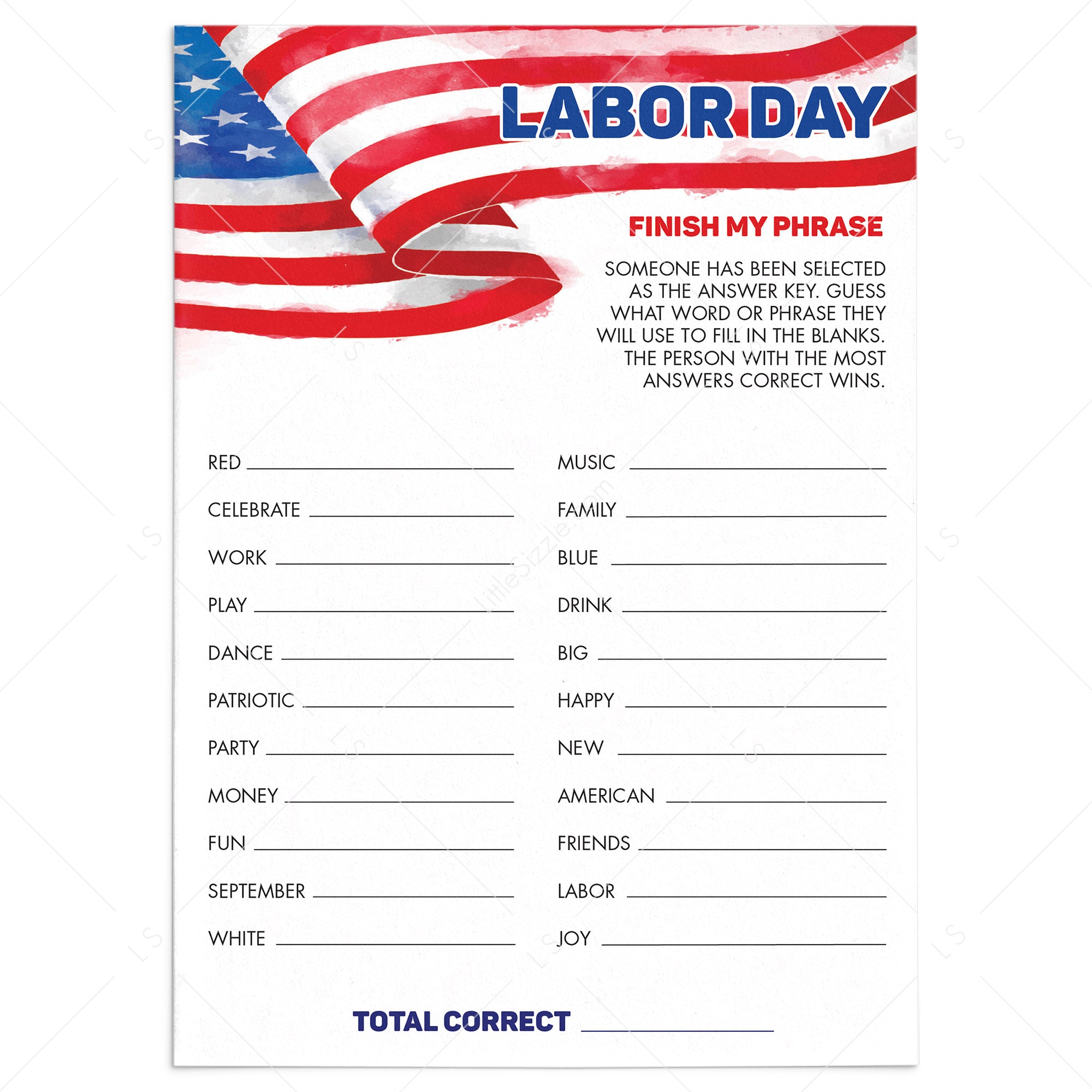 Labor Day Party Game for Groups Printable Finish My Phrase LittleSizzle Labor Day Party Game for Groups Printable Finish My Phrase LittleSizzle