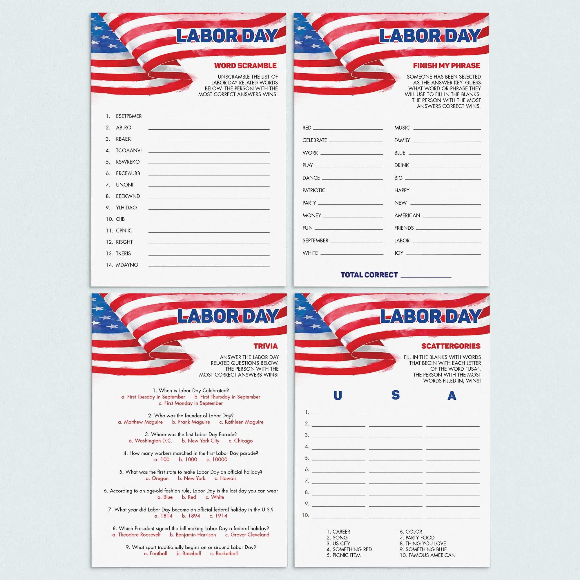 Labor Day Games and Activities for Family Printable by LittleSizzle