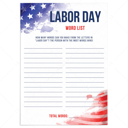 Printable Labor Day Word Game by LittleSizzle
