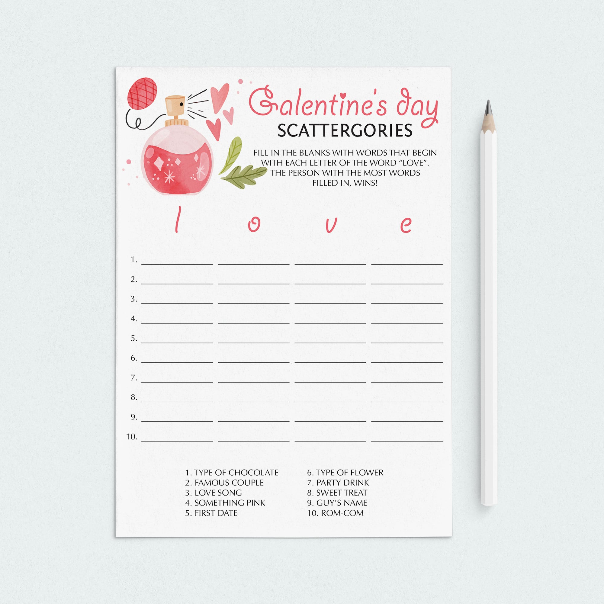 Scattergories Game for Girls Party Instant Download by LittleSizzle