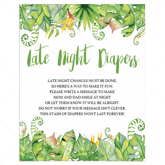 Green Leaf Baby Shower Late Night Diapers Printable by LittleSizzle