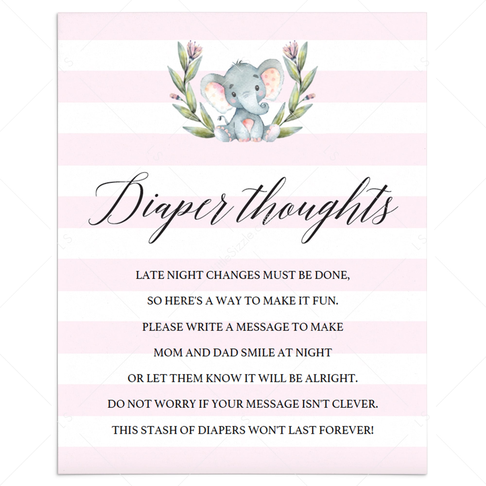 Pink white baby shower diaper thoughts game printable by LittleSizzle