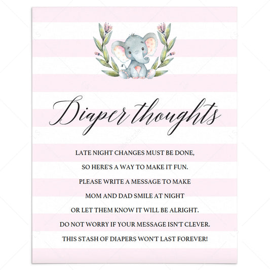 Pink white baby shower diaper thoughts game printable by LittleSizzle