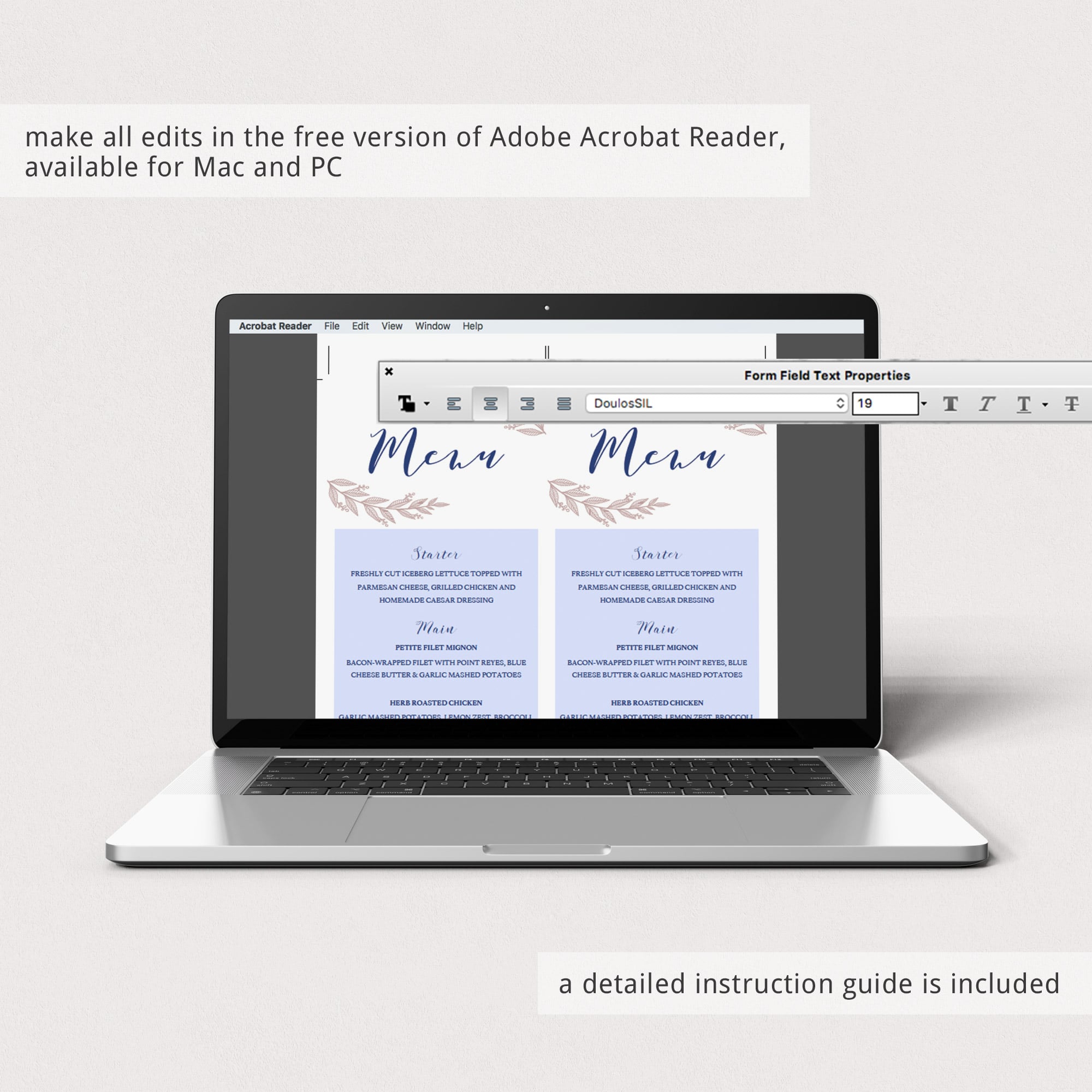 Pink wedding menu card template by LittleSizzle