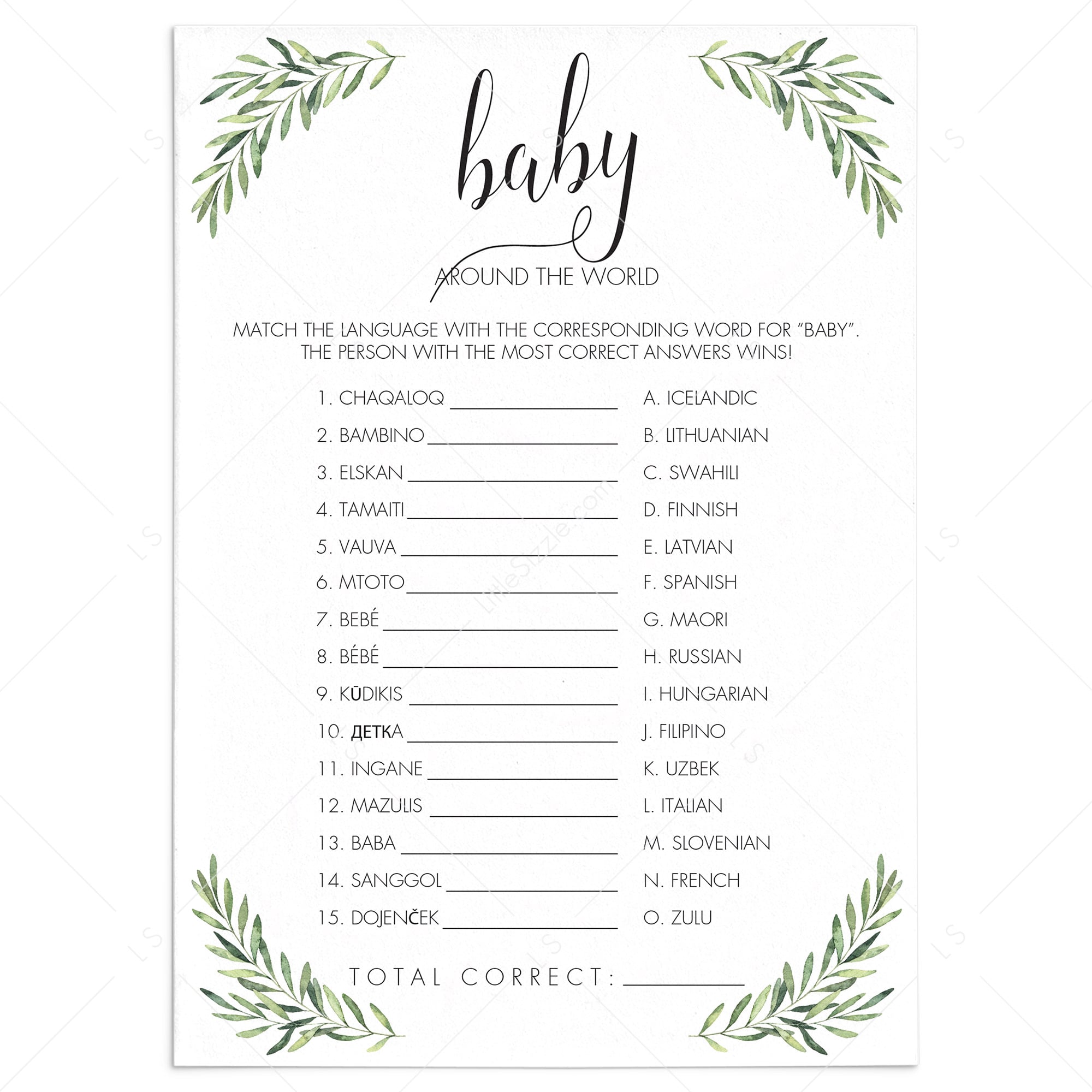 Travel Baby Shower Game Around The World Printable | Instant download