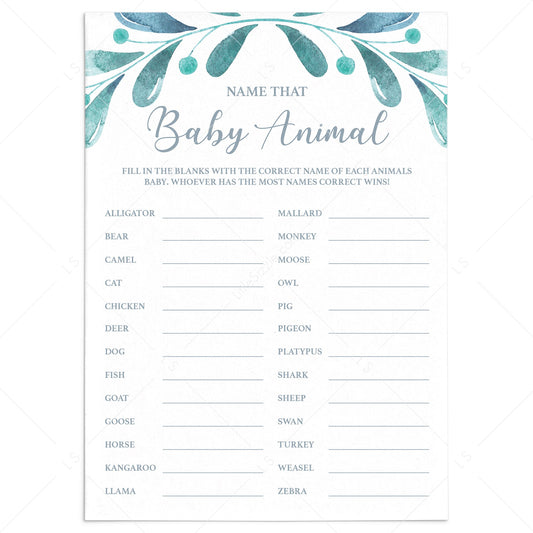 Leaf Baby Shower Games Name The Baby Animal Instant Download by LittleSizzle