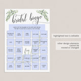 Greenery Bridal Shower Bridal Bingo Game Cards Printable