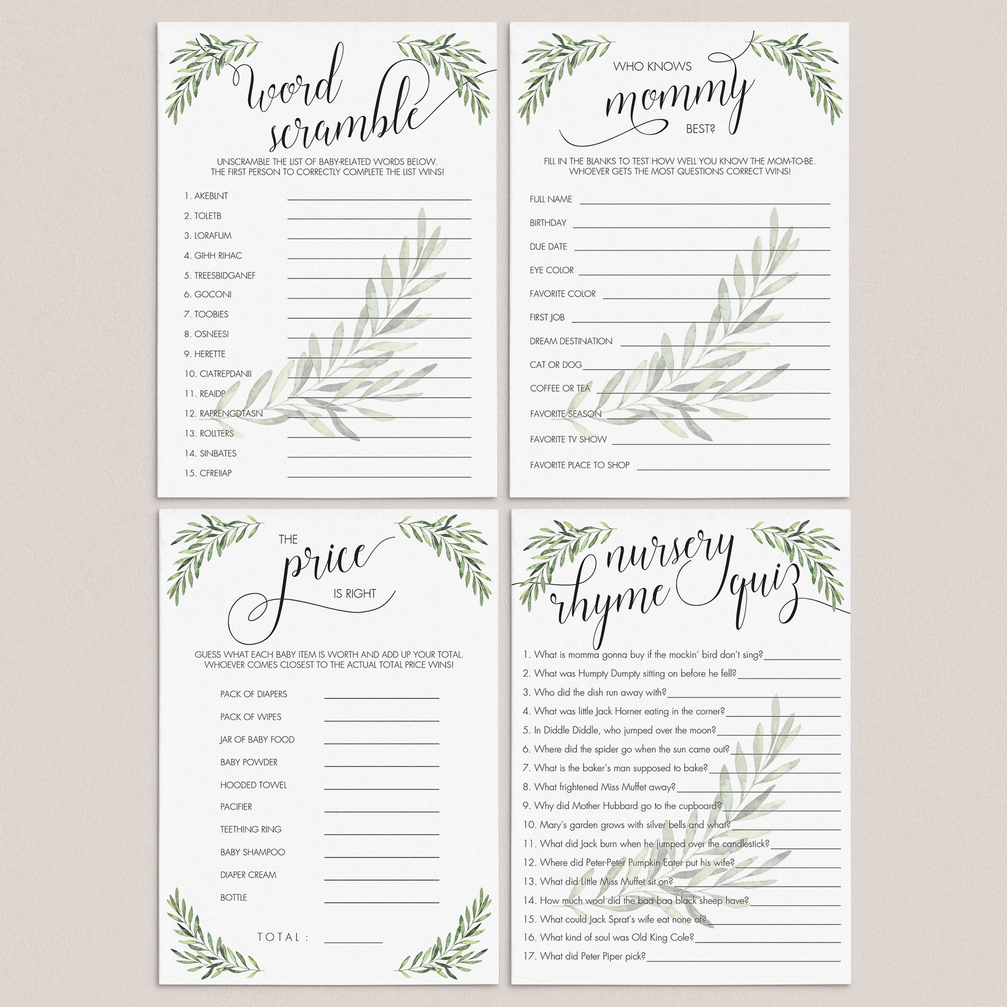 Gender Neutral Baby Shower Games Package Printable by LittleSizzle