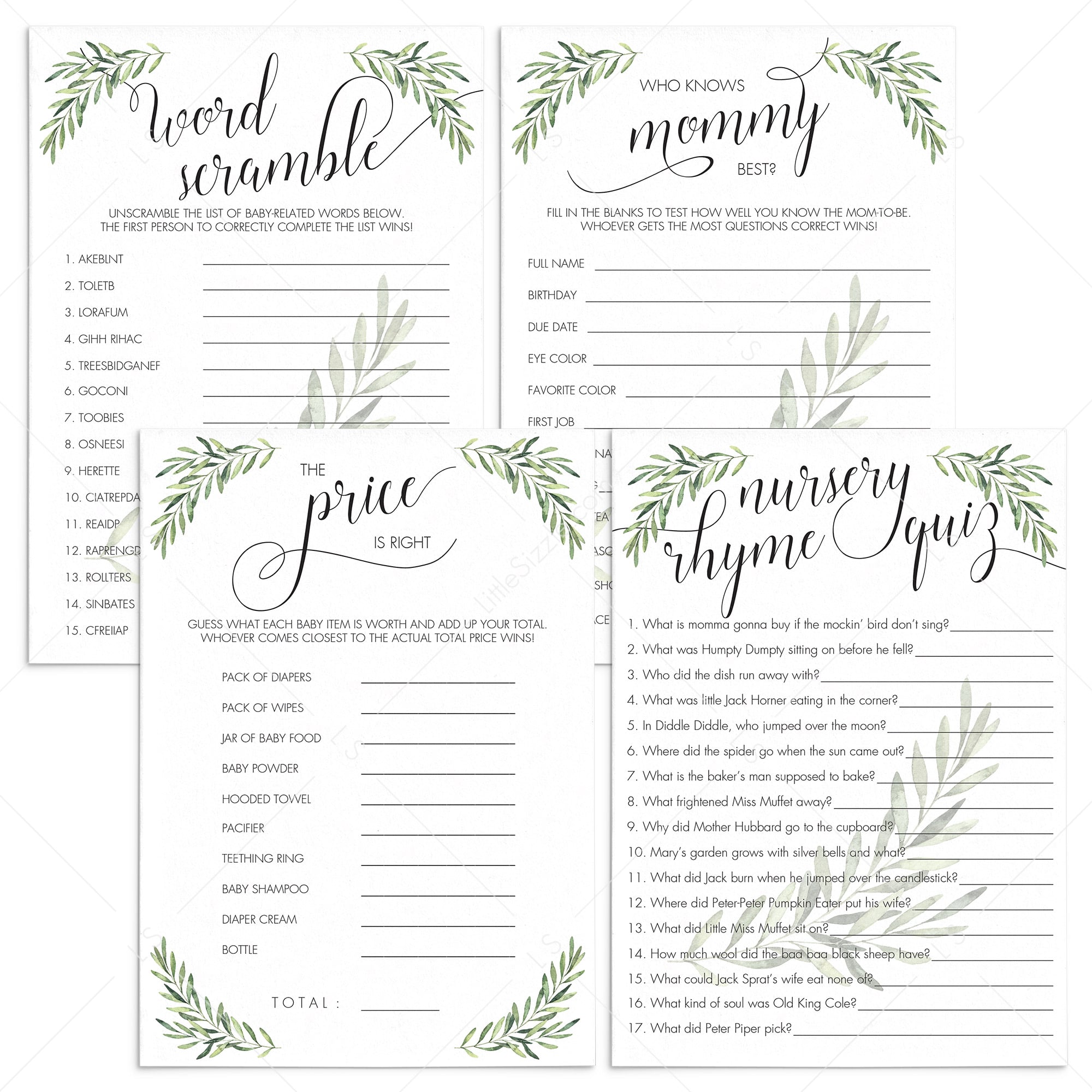 Gender Neutral Baby Shower Games Package Printable by LittleSizzle