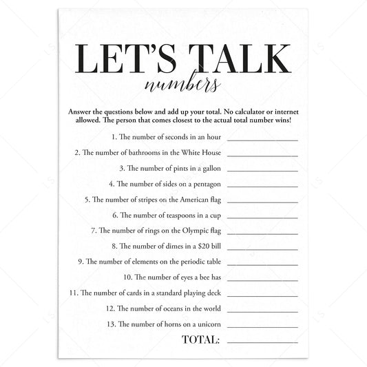 Funny Icebreaker Trivia Quiz Let's Talk Numbers with Answer Key by LittleSizzle