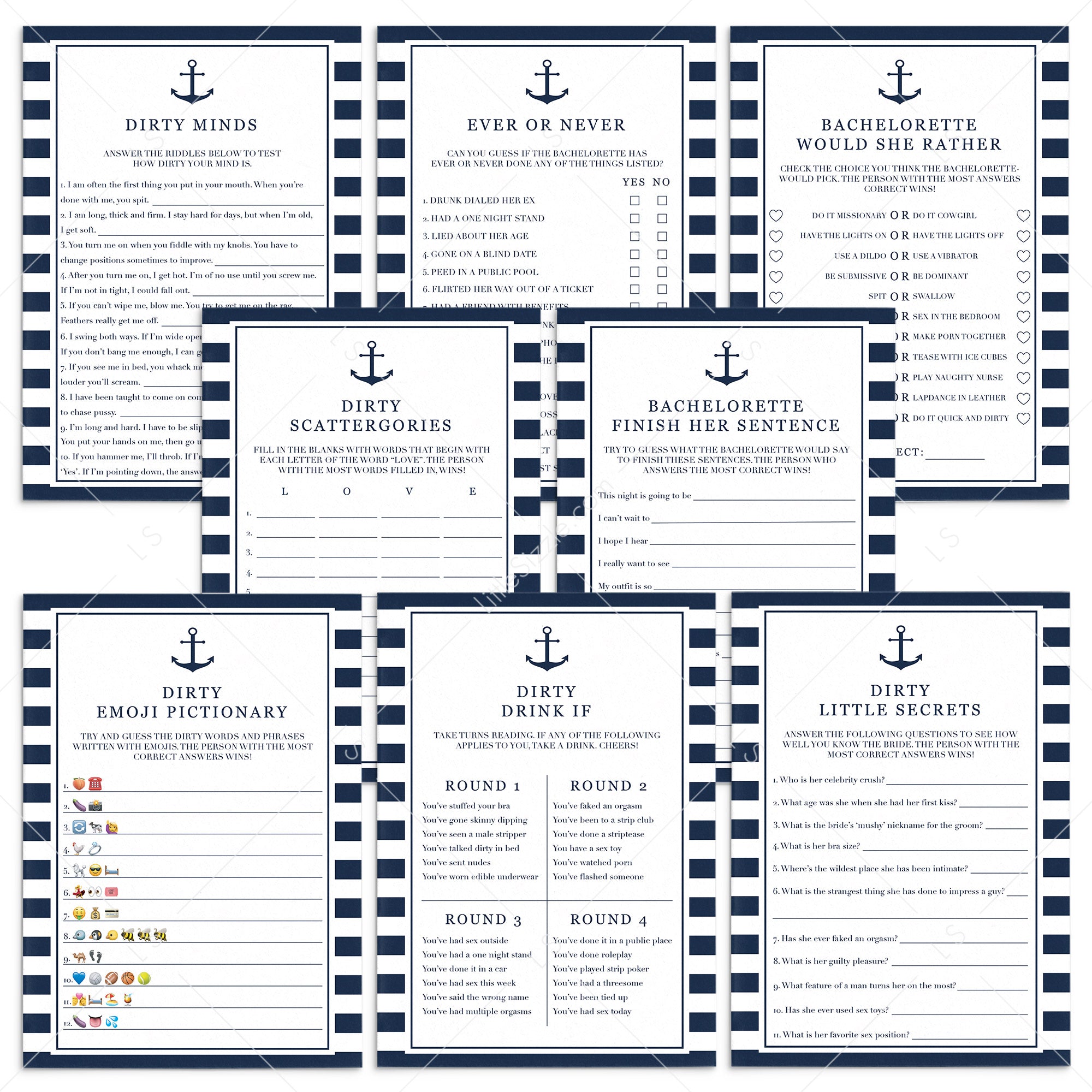 Nautical Bachelorette Party Games Bundle Printable by LittleSizzle