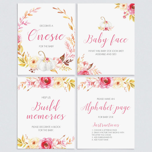 Girl baby shower fall themed activity package printable by LittleSizzle
