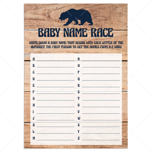 Rustic baby shower name game with little cub by LittleSizzle