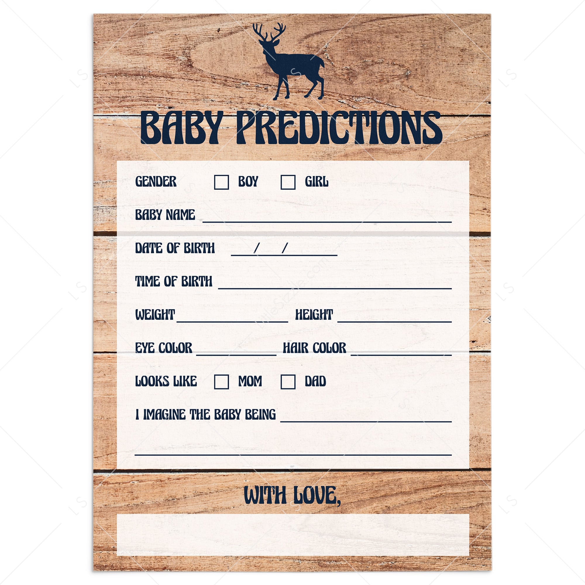 Rustic baby prediction card printable by LittleSizzle