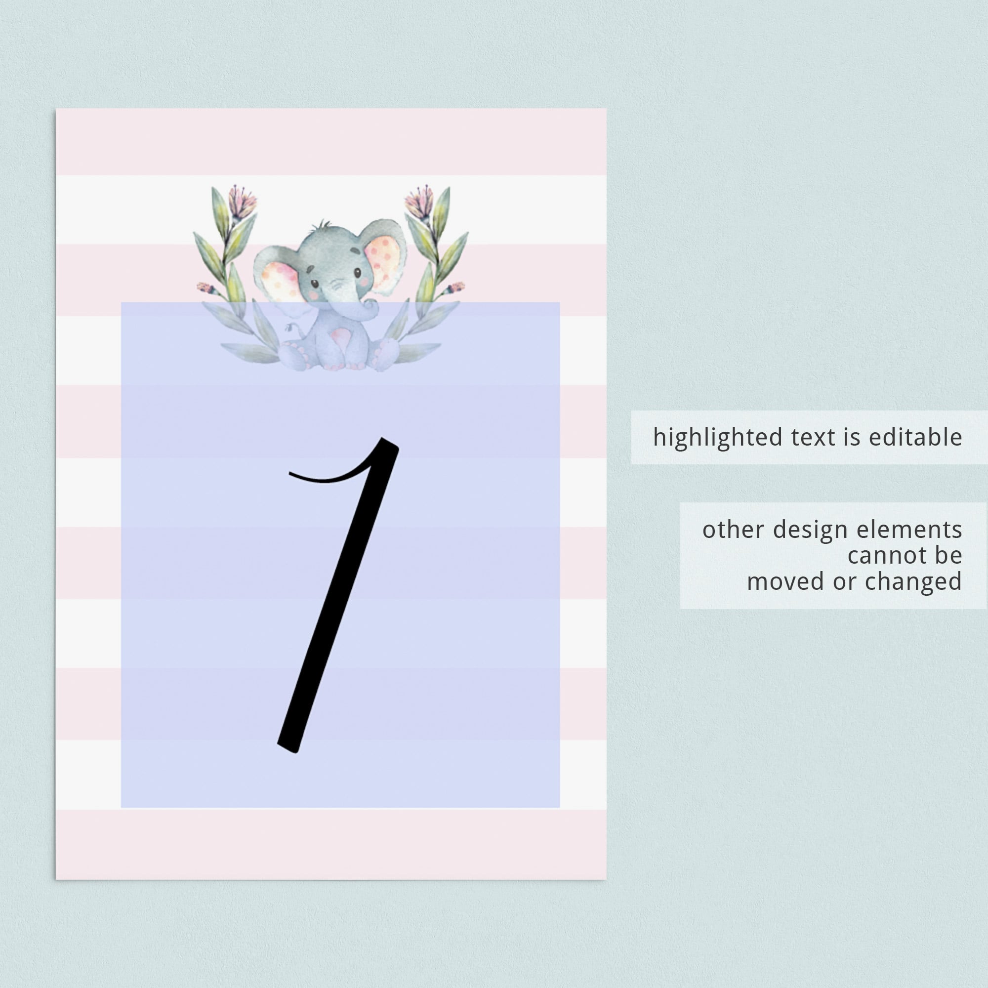 DIY table numbers elephant theme by LittleSizzle