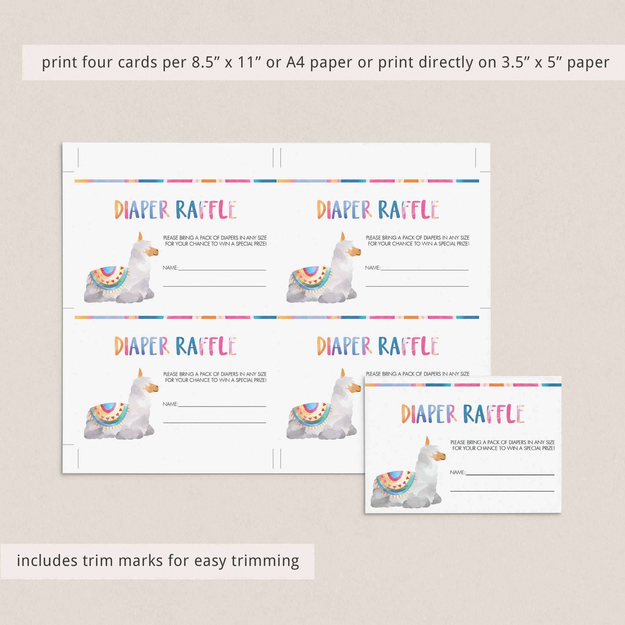 Colorful baby shower games with watercolor llama by LittleSizzle