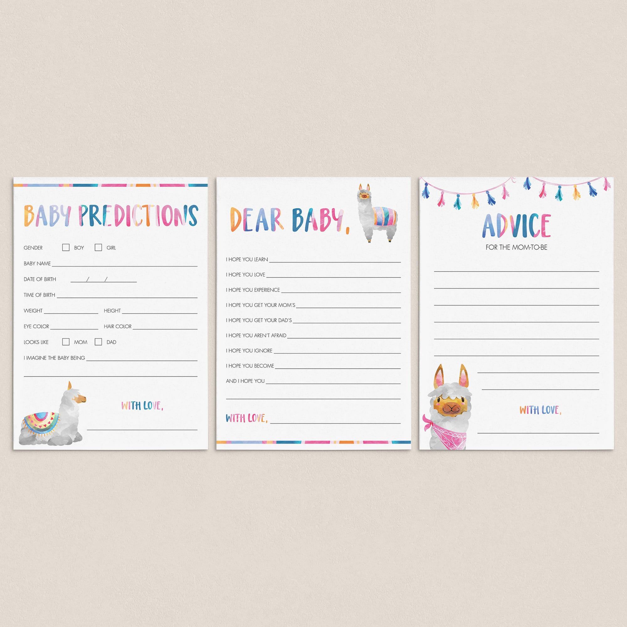 Llama mama baby shower games pack printable by LittleSizzle
