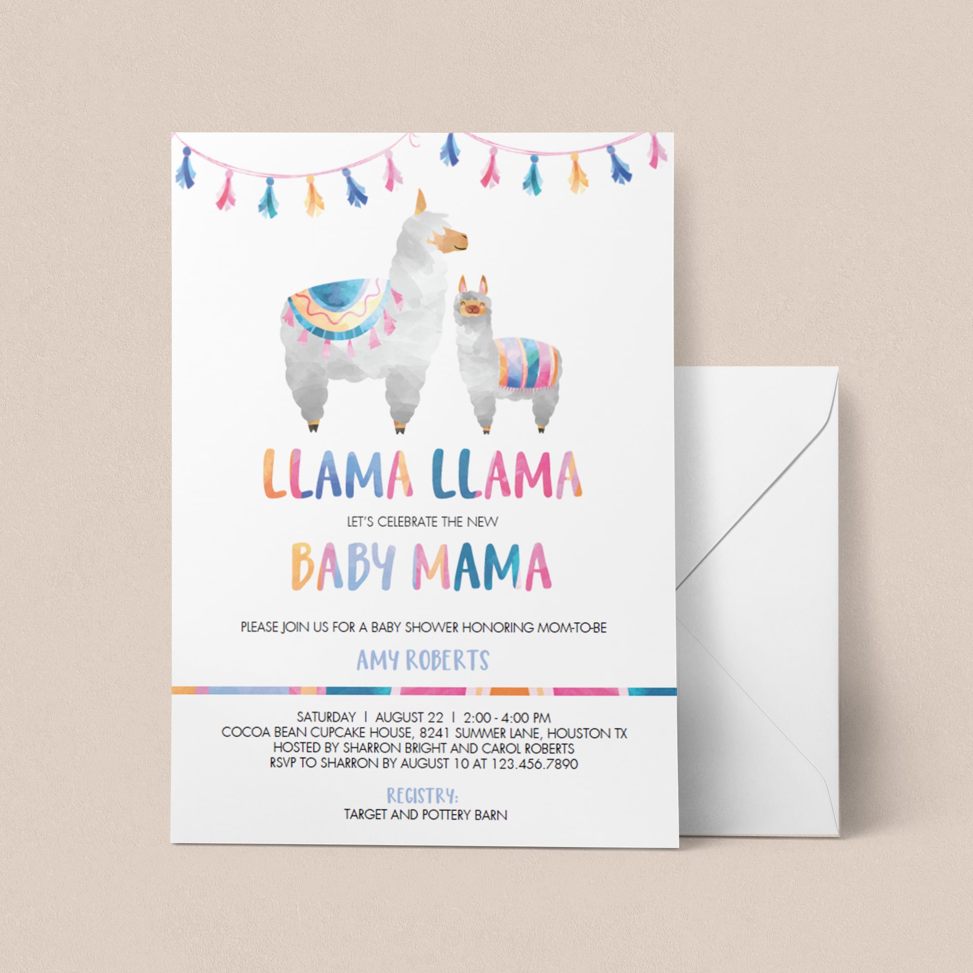 Llama Llama Baby Mama baby shower invitation template by LittleSizzle