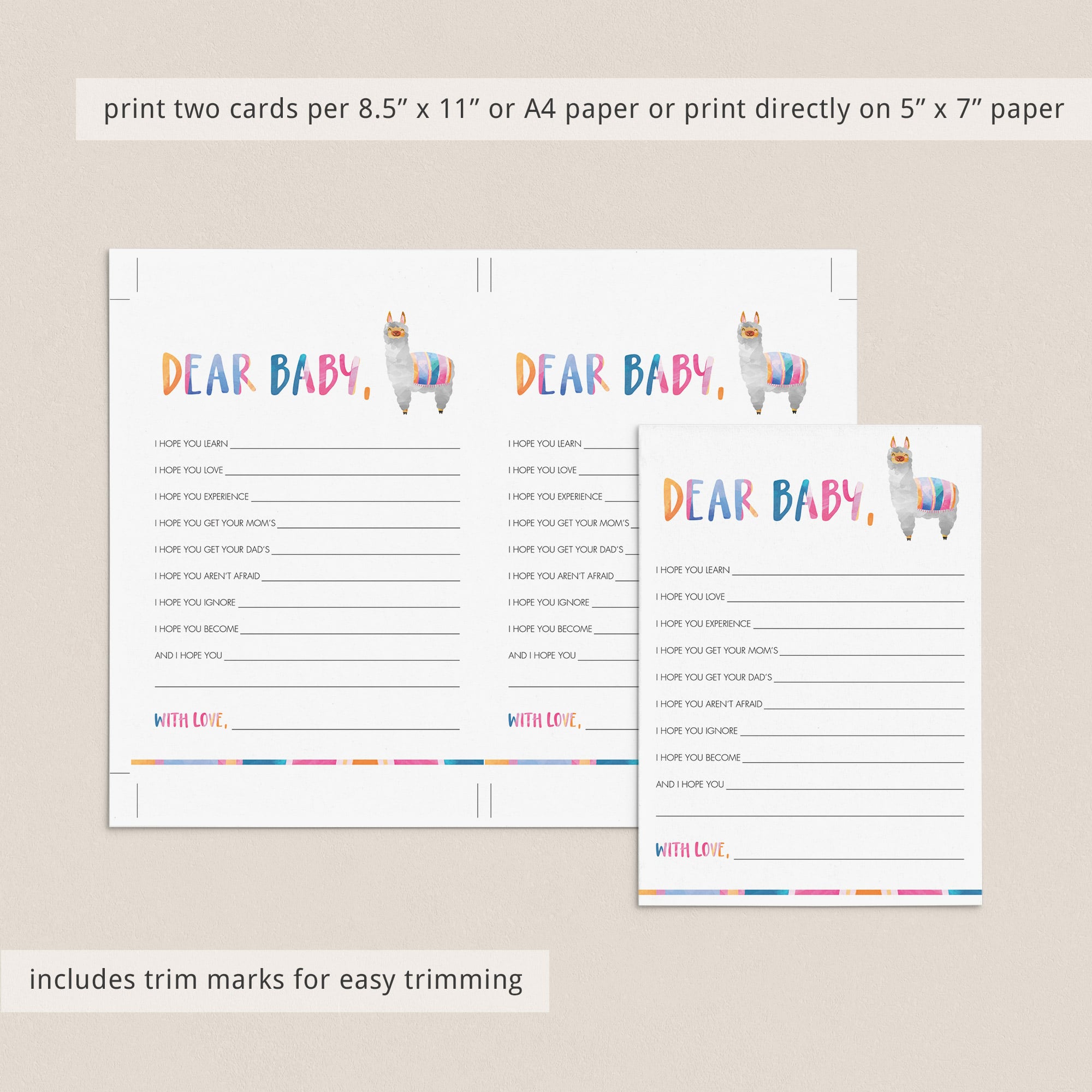 Dear baby wishes cards llama baby shower by LittleSizzle