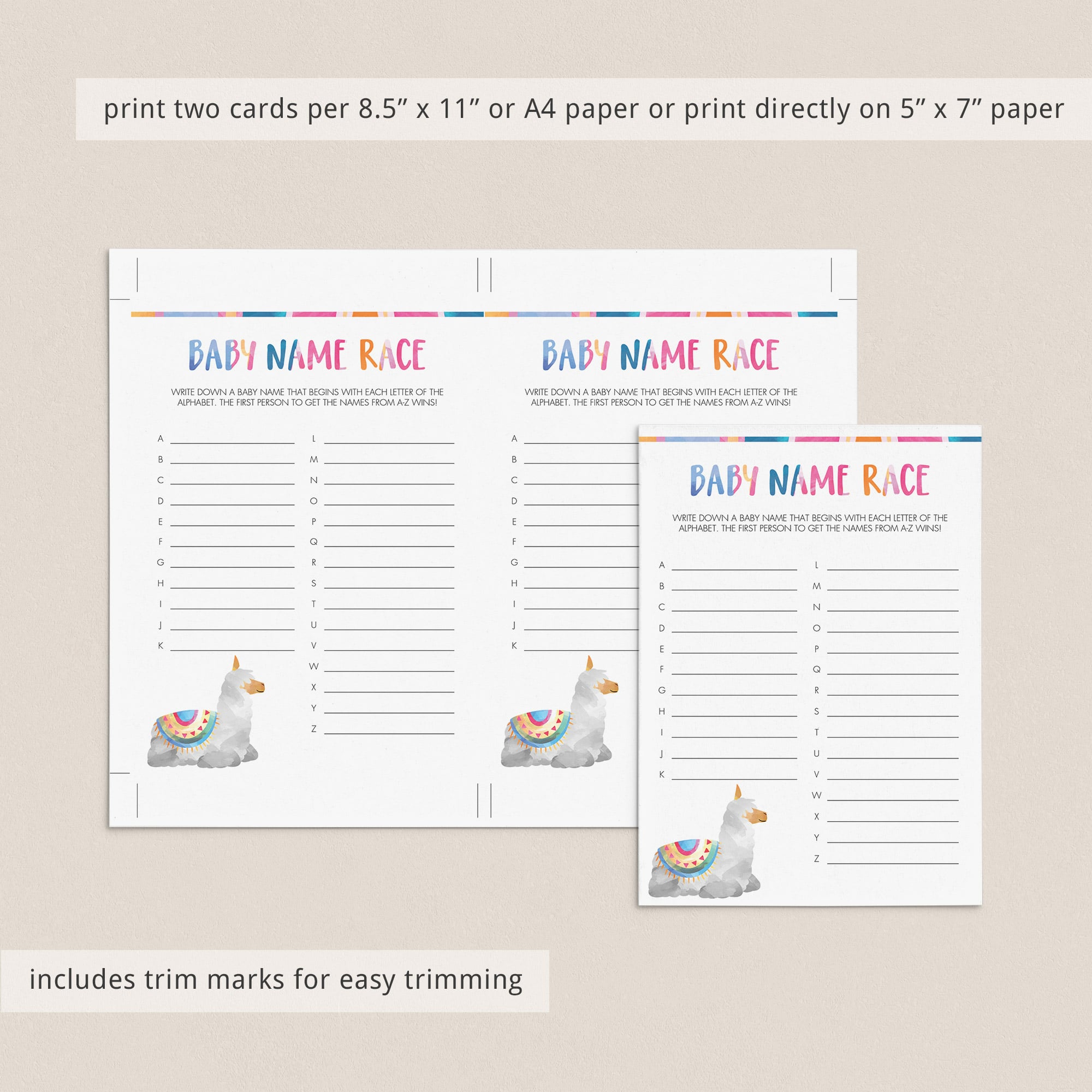 Baby name suggestion cards printable by LittleSizzle