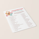 Valentine's Day Party Game Match The Love Song Printable