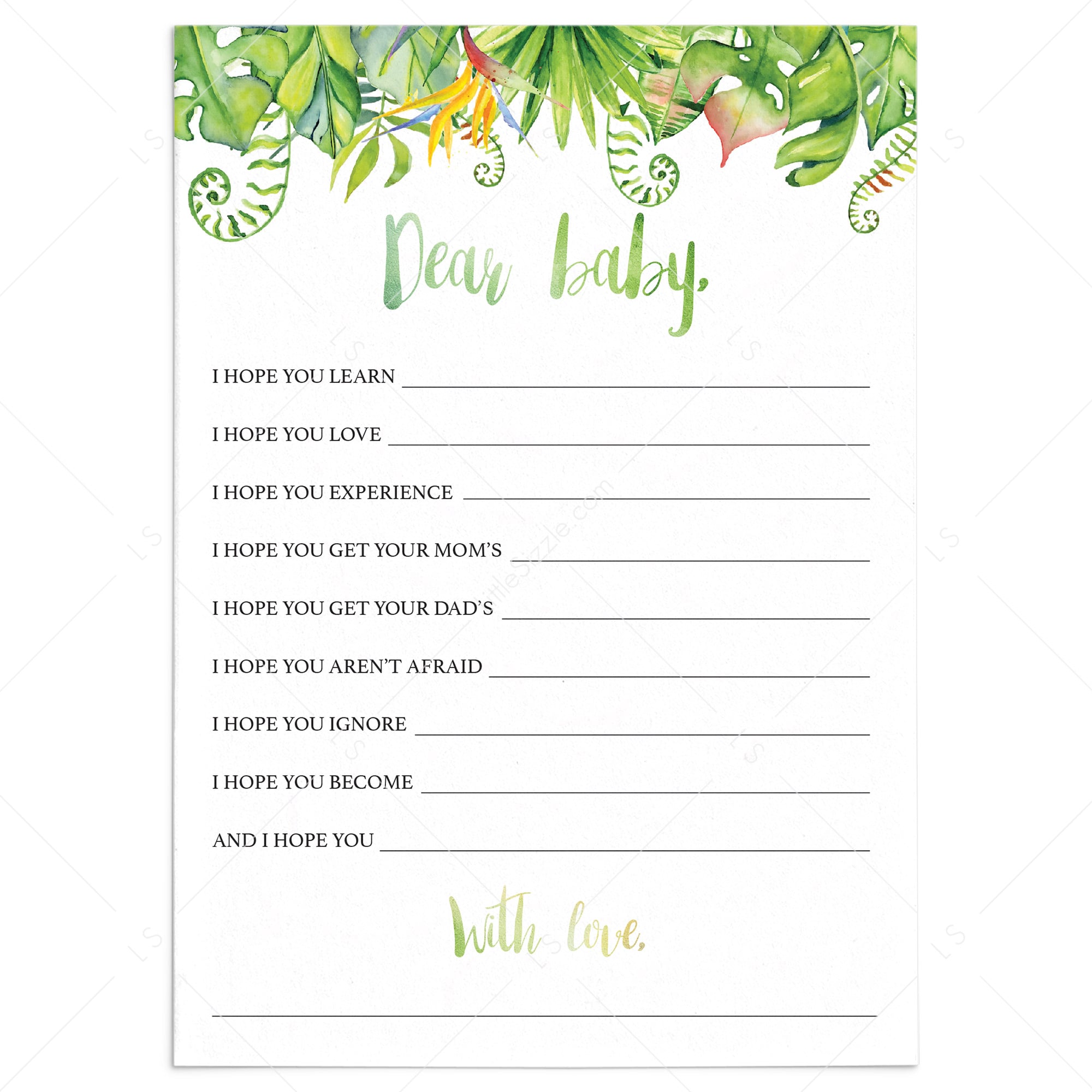 Luau wishes baby shower game printable by LittleSizzle