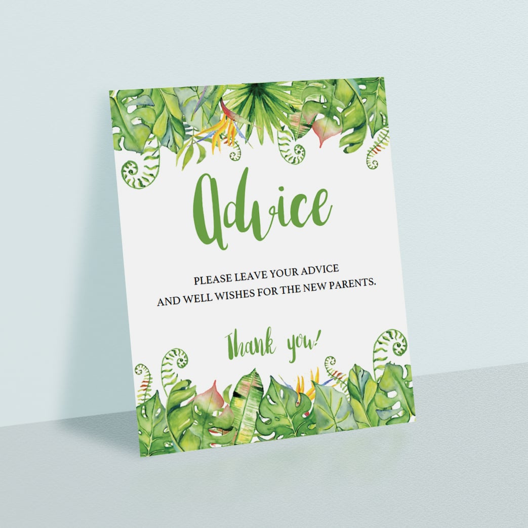 Editable baby shower advice sign with banana leaves by LittleSizzle