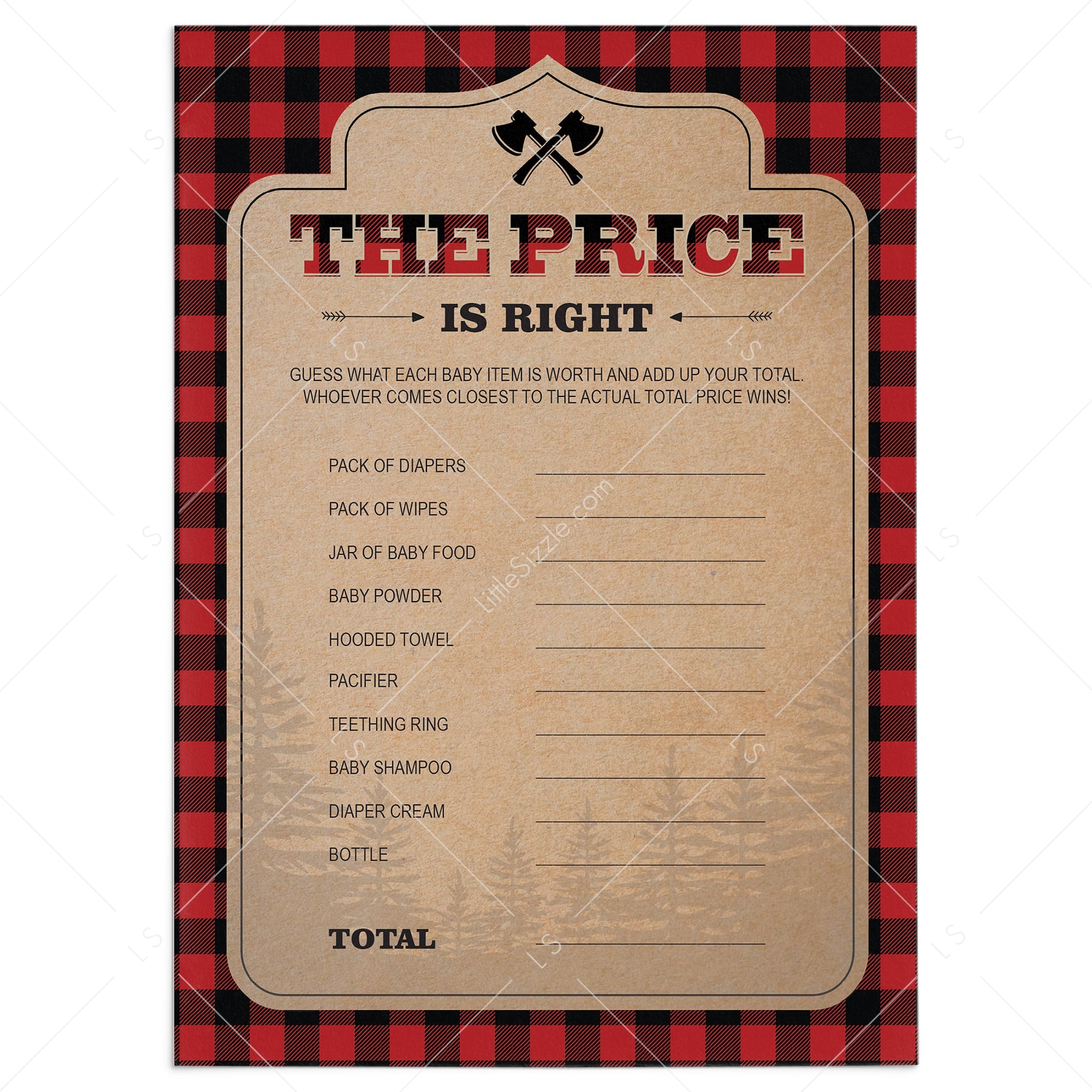 Lumberjack The Price is Right Baby Shower Game Printable by LittleSizzle