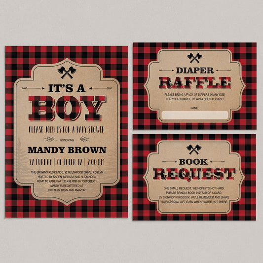 Lumberjack Baby Shower Invitation Set Template Download