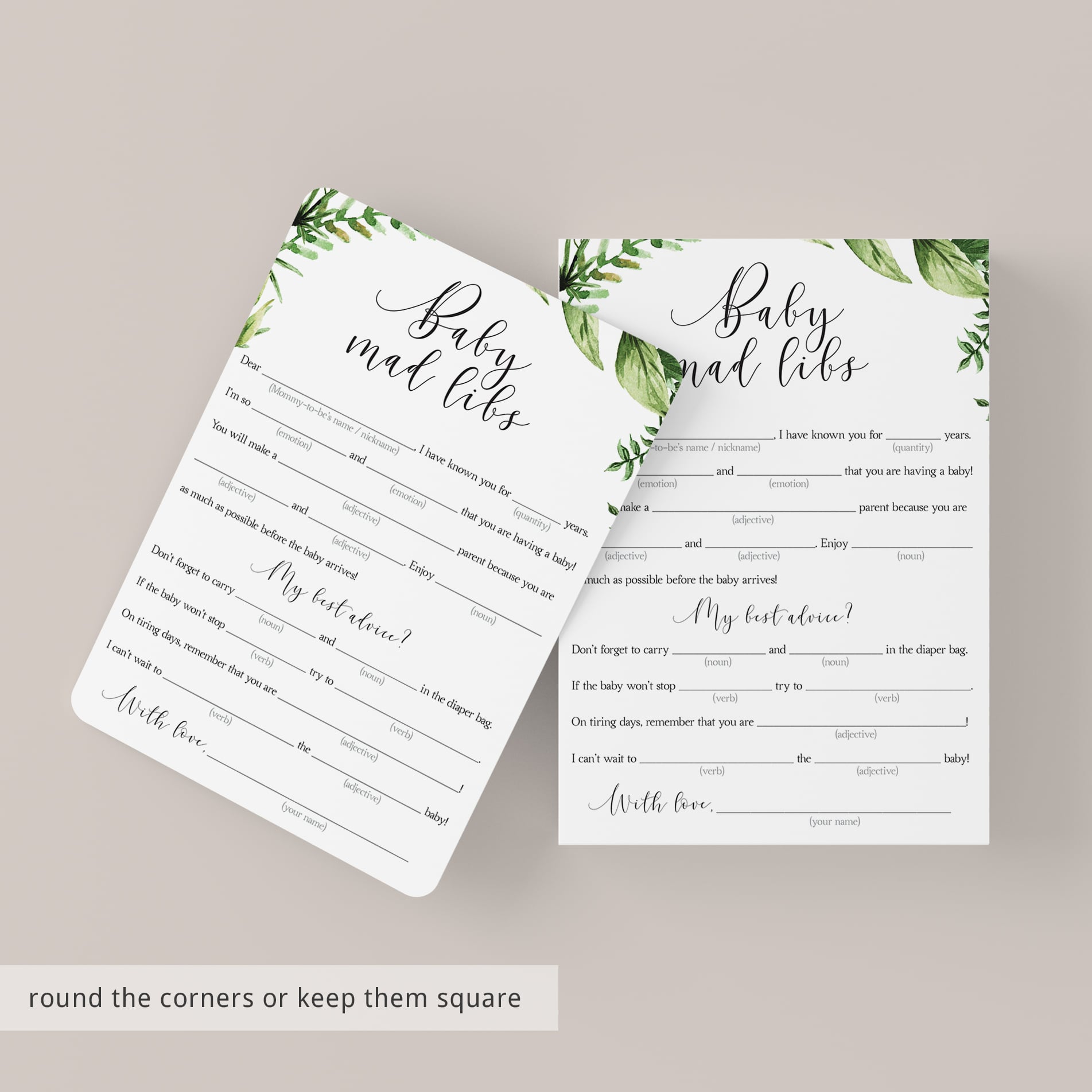 Baby shower mad libs game green themed by LittleSizzle