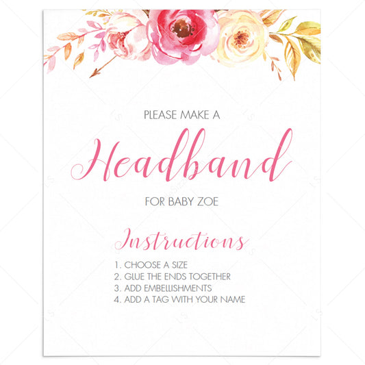 Headband for baby girl baby shower game floral by LittleSizzle