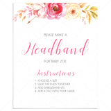 Headband for baby girl baby shower game floral by LittleSizzle