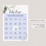 Baby Shower Bingo Cards Printable Greenery and Gold