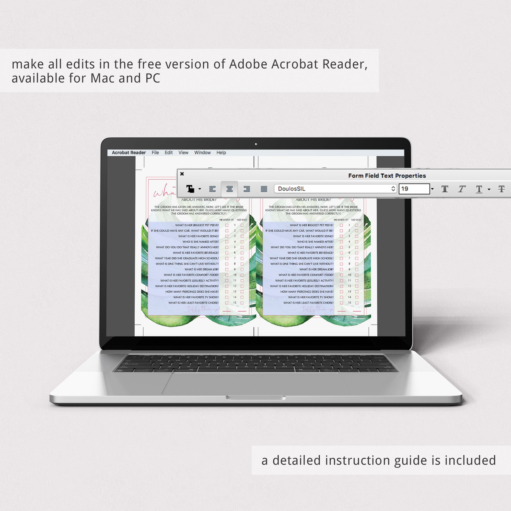 palm leaf bridal shower what did he say game printable