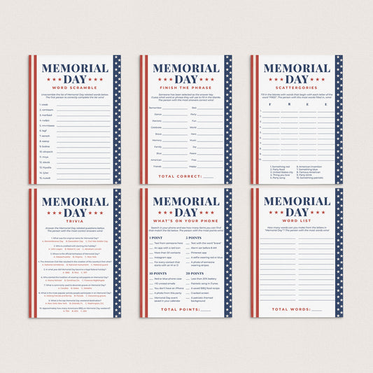 Memorial Day Games for Kids and Adults Printable by LittleSizzle