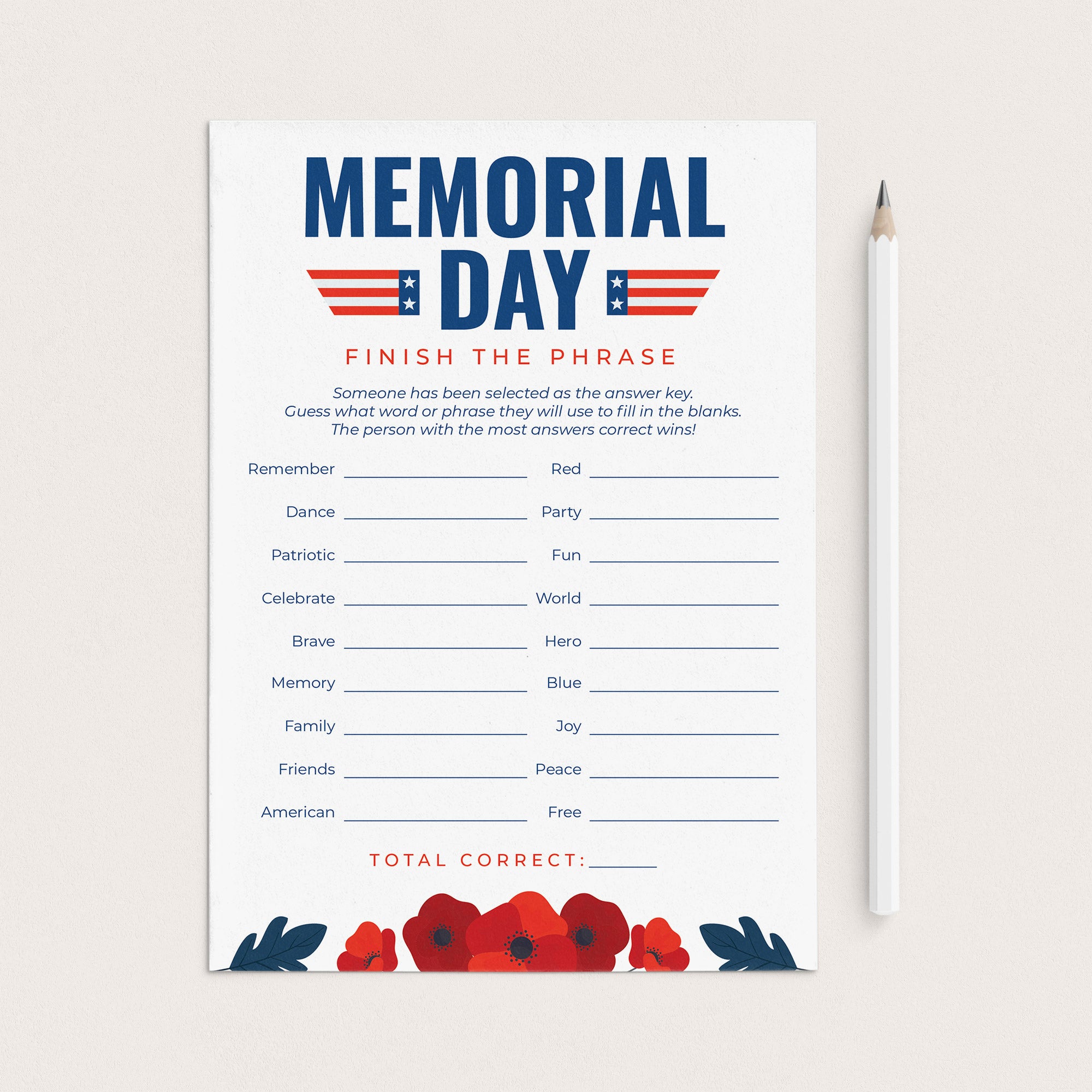 Family Memorial Day Game Printable Finish The Phrase by LittleSizzle