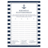 Birthday Party Scattergories for Men Printable by LittleSizzle