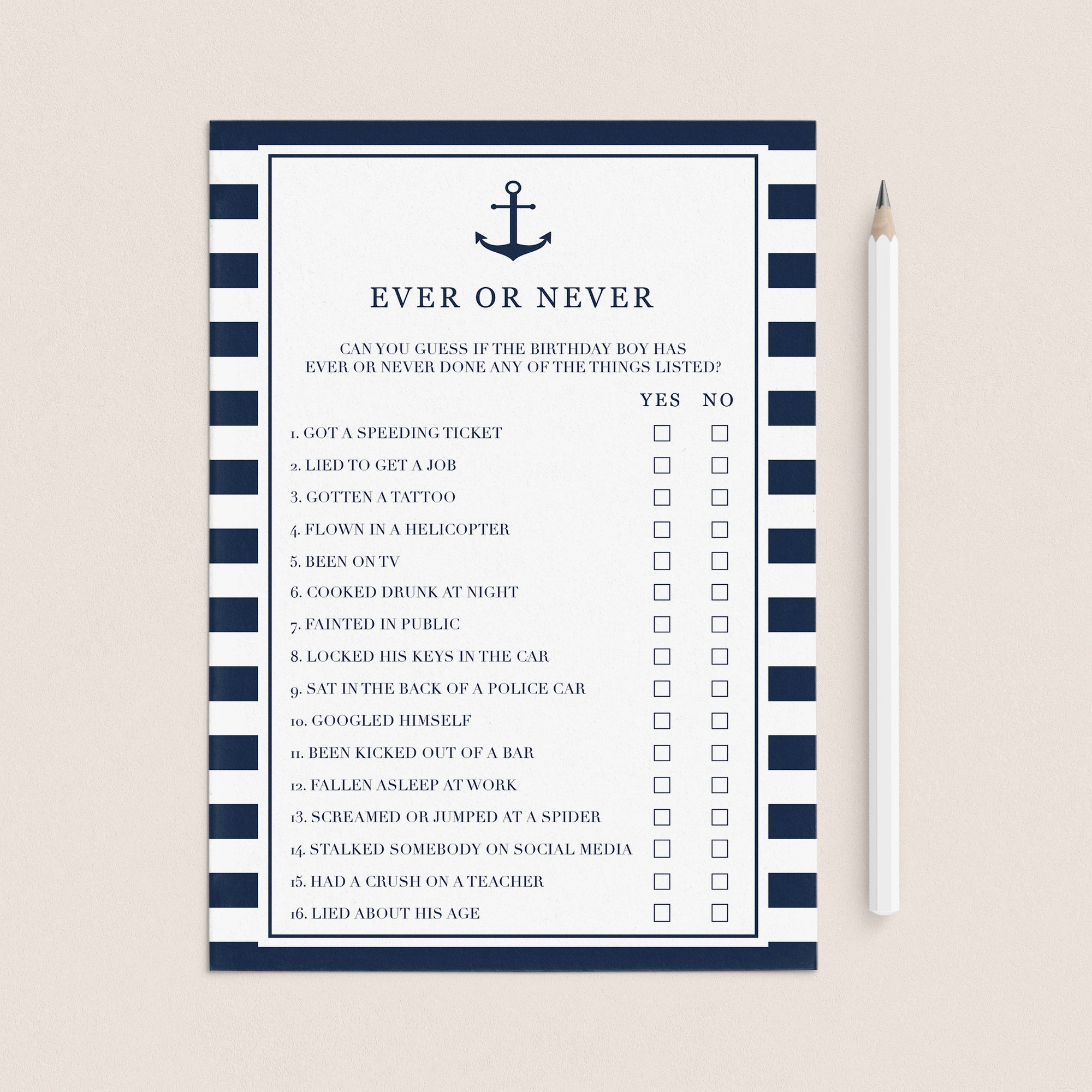 Adult Ever or Never Birthday Party Game for Him by LittleSizzle