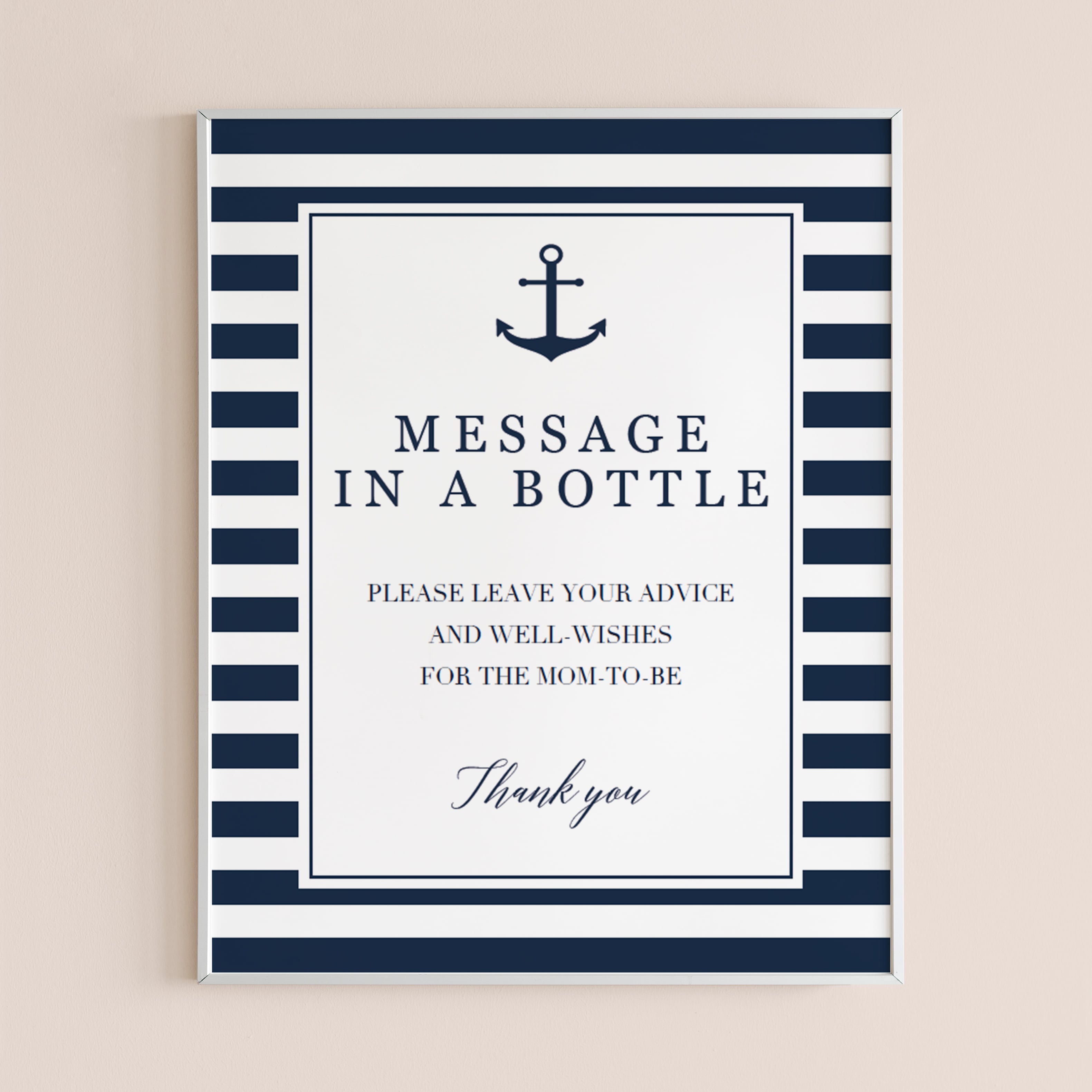 Instant download message in a bottle table sign with navy stripes by LittleSizzle