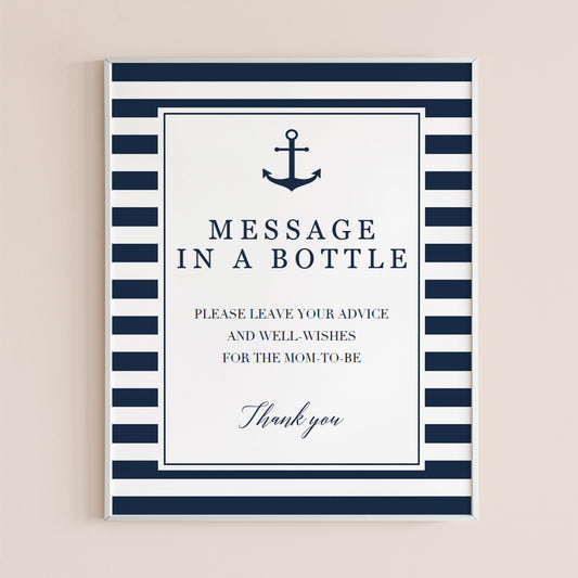 Instant download message in a bottle table sign with navy stripes by LittleSizzle