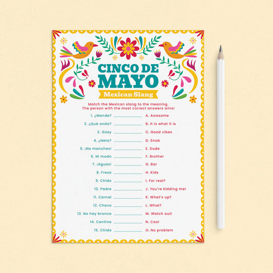 Cinco de Mayo Game Mexican Slang Match Up with Answer Key by LittleSizzle