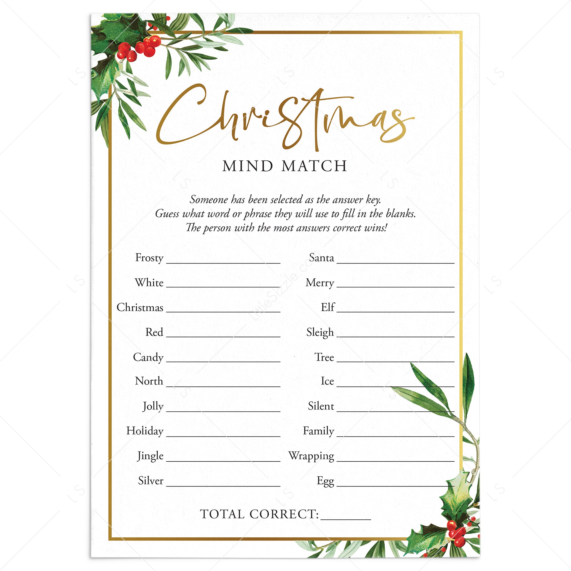 Christmas Icebreaker Game Mind Match Printable by LittleSizzle