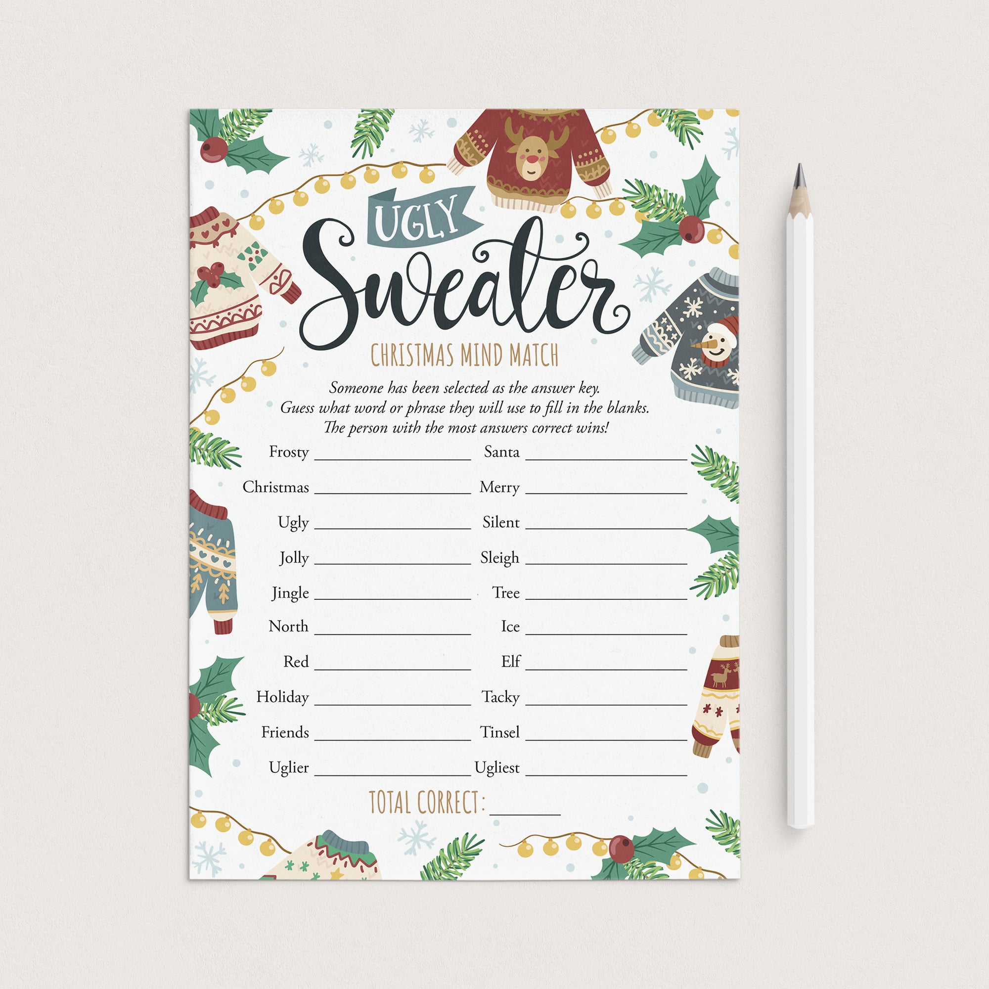Ugly Sweater Party Game for Groups Mind Match Printable by LittleSizzle