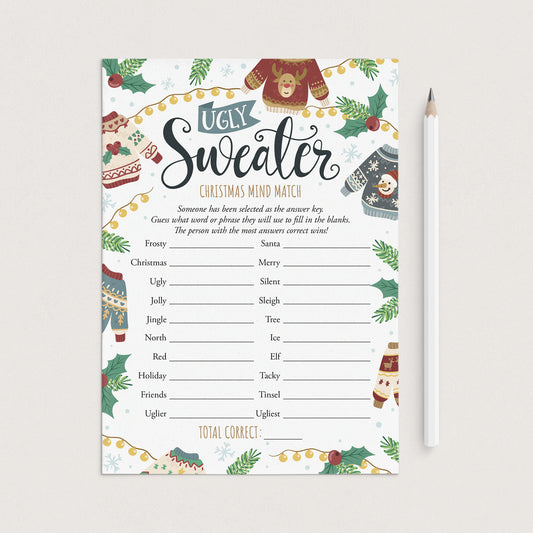 Ugly Sweater Party Game for Groups Mind Match Printable by LittleSizzle