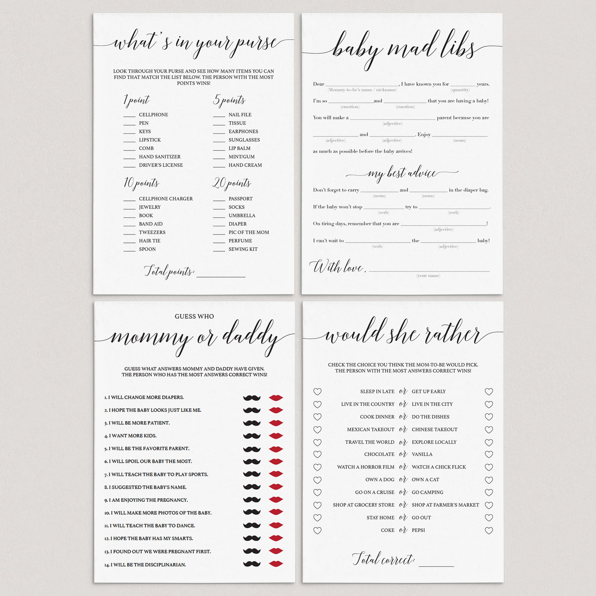 Simple Baby Shower Games Package Printable by LittleSizzle