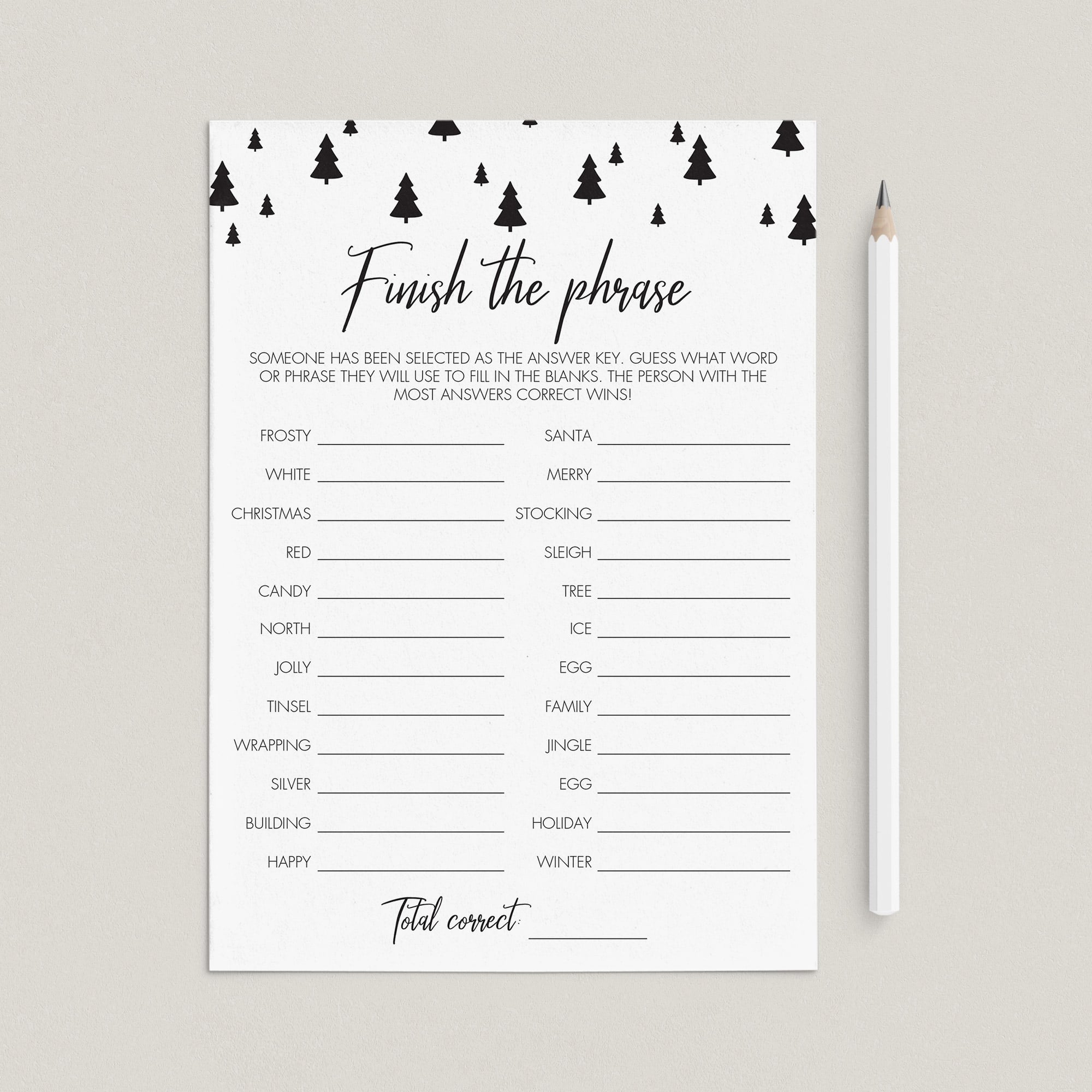 Minimal Christmas Party Game Finish The Phrase Printable by LittleSizzle